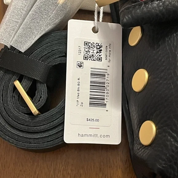 Hammitt VIP Medium Black/Brushed Gold Red Zipper Bag - Picture 7 of 12